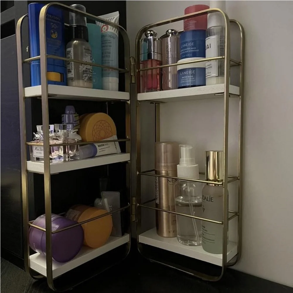 Foldable Shelf Countertop Organizer Brass